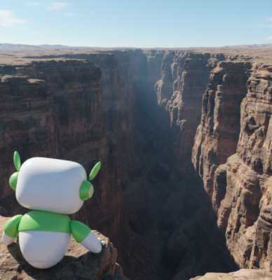 WhipSmart Mascot: Whip-E Looking Over Cliff